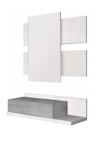 Dcori - Eingangsmöbel mit Spiegel in weißem Holz- und Betoneffekt