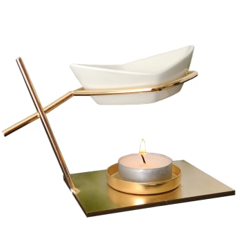 MATELOT - Brûle parfum Bateau en métal doré et céramique blanc - H10 cm