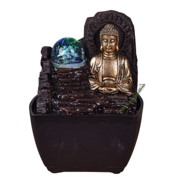 THERAVADA - Zimmerbrunnen Buddha aus Kunstharz mit Led-Beleuchtung - H18 cm