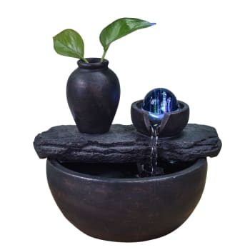 SILICE - Zen-Zimmerbrunnen aus Kunstharz mit Led-Beleuchtung - H19 cm