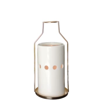 DOS - Brûleur de senteurs en métal Vase doré et céramique blanc - H 18,5 cm