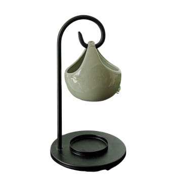 SEIS - Quemador de inspiración en metal negro y cerámica verde - H19 cm