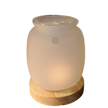 SIETE - Brûle parfum Inspiration en verre et rondelle de bois - H11,5 cm