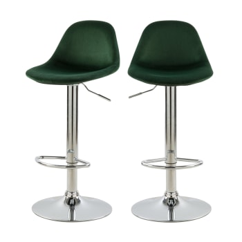Pavo - Chaise de bar réglable 60/82 cm en velours vert (lot de 2)