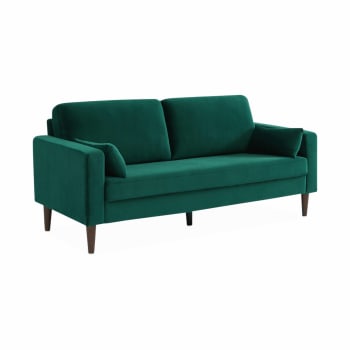Bjorn - 3 Sitzer Sofa mit Samt und Holzbeinen, Grün