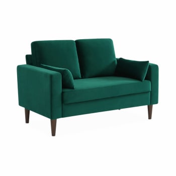 Bjorn - 2-Sitzer-Vintage-Sofa mit Samt und Füßen aus Hevea-Holz, Grün