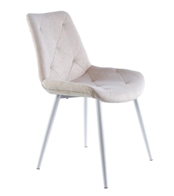 MARILYN - Pack 4 sillas tapizada beige extra suave patas metal blanco