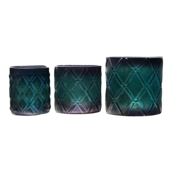 Set aus 3 Windlichtern aus geätztem Glas