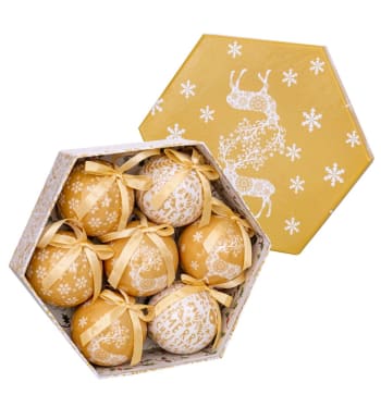 Set de 7 bolas de Navidad reno de polyfoam doradas