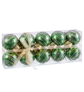 Set de 10 bolas de Navidad con purpurina de plástico doradas y verdes