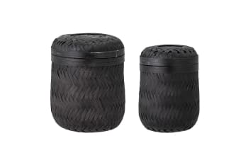 Jun - Set de 2 cestas con tapa de bambú negro