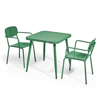 Bristol - Ensemble table de jardin et 2 fauteuils en aluminium vert olive