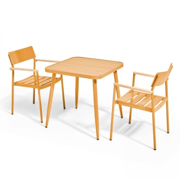 Bristol - Ensemble table de jardin et 2 fauteuils aluminium/bois jaune moutarde