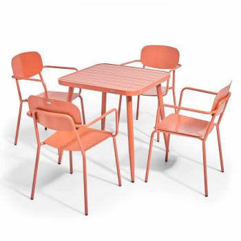 Bristol - Ensemble table de jardin et 4 fauteuils en aluminium terracotta