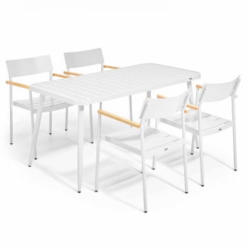 Bristol - Ensemble table de jardin et 4 fauteuils en aluminium blanc