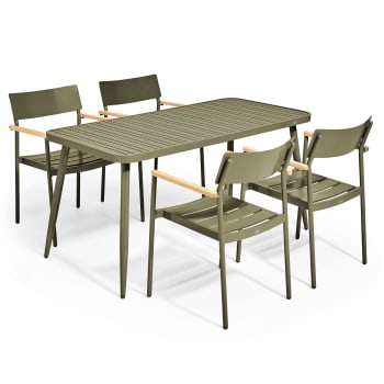 Bristol - Tavolo da giardino e 4 sedie in alluminio verde kaki