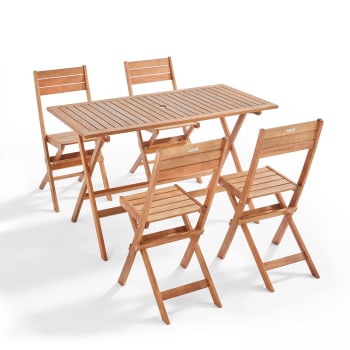 Sete - Mesa + 4 sillas plegables de madera de eucalipto
