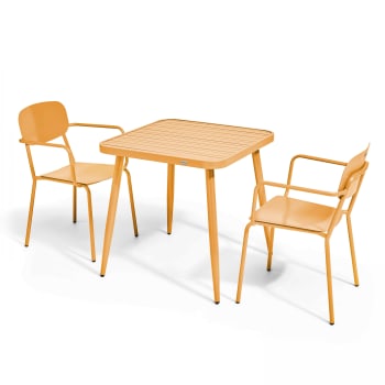 Bristol - Ensemble table de jardin et 2 fauteuils en aluminium jaune moutarde
