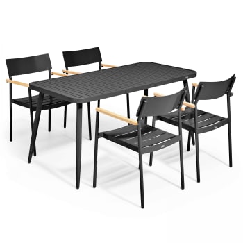 Bristol - Ensemble table de jardin et 4 fauteuils en aluminium noir