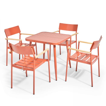 Bristol - Ensemble table de jardin et 4 fauteuils en aluminium/bois terracotta