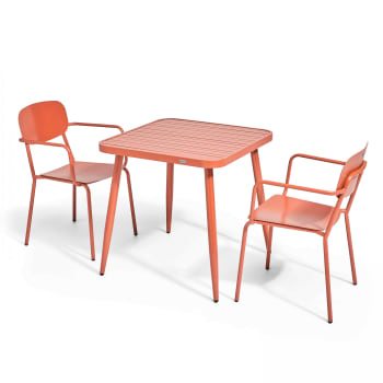 Bristol - Ensemble table de jardin et 2 fauteuils en aluminium terracotta