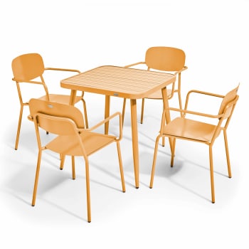 Bristol - Ensemble table de jardin et 4 fauteuils en aluminium jaune moutarde