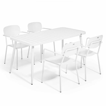 Bristol - Mesa de jardín y 4 sillas de aluminio blanco