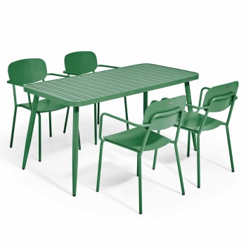 Bristol - Ensemble table de jardin et 4 fauteuils en aluminium vert olive
