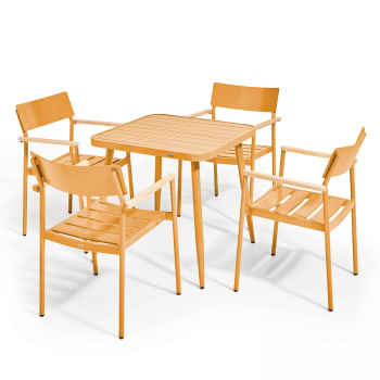Bristol - Ensemble table de jardin et 4 fauteuils aluminium/bois jaune moutarde