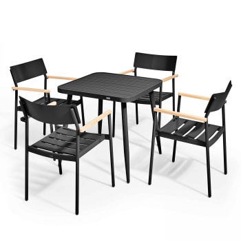 Bristol - Ensemble table de jardin et 4 fauteuils en aluminium/bois noir