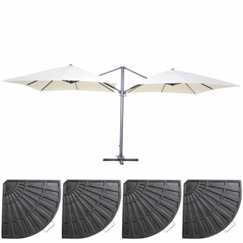 Palma - Double parasol déporté 3m et 4 dalles lestées aluminium blanc