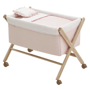 Minicuna Tijera Madera bebé con vestidura algodón Rosa 55x87x74 cm