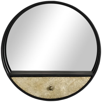 Homcom - Specchio da parete rotondo da ø61cm con cassetto e cornice nero
