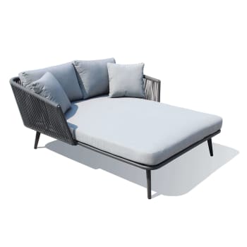 URANUS - Divano letto da giardino in alluminio e corda con cuscini grigio