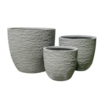 Set di 3 vasi da giardino in fibre naturali grigio