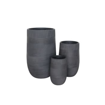 MIGUEL - Set di 3 vasi in pvc grigio