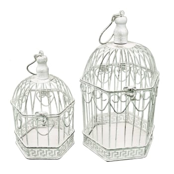 SEBATIEN - Set di 2 gabbie esagonali stile provenzale in ferro battuto bianche