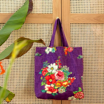 Hanami - Tote bag en velours imprimé fleuri violet 45x40 cm