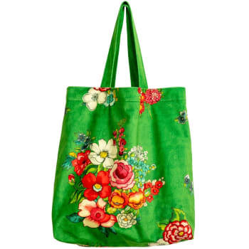 Hanami - Totebag de terciopelo con estampado floral verde