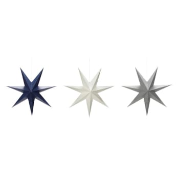 Set de 3 étoiles de Noël en papier plié gris blanc et bleu L20cm