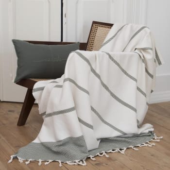 Liv - Manta plaid algodón verde aceituna 130x170