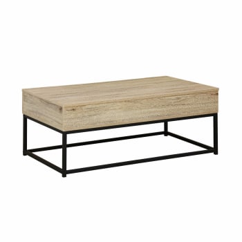 Loft - Table basse industrielle métal et effet bois avec plateau relevable