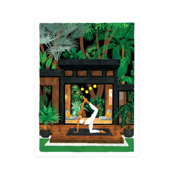 YOGA - Affiche illustrée d'une terrasse et un cours de yoga 30x40 cm