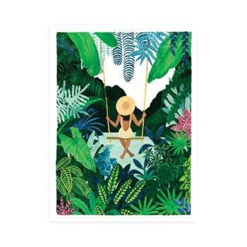 Affiche illustrée de fille sur une balancoire à Bali 30x40 cm