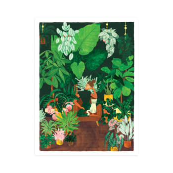 Affiche illustrée d'une fille entourée de plantes 30x40 cm