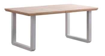 Matika - Table repas extensible bois clair et acier blanc L 220
