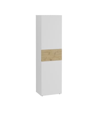 Belm 6 - Armoire 2 portes décor chêne et blanc brillant - H119 cm