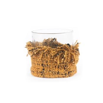 Sales - Bougeoir en verre et coton jaune noir 15x15