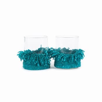 OH MY GEE - Bougeoir en verre et coton aqua set de 2