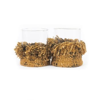 OH MY GEE - Bougeoir en verre et coton jaune noir set de 2